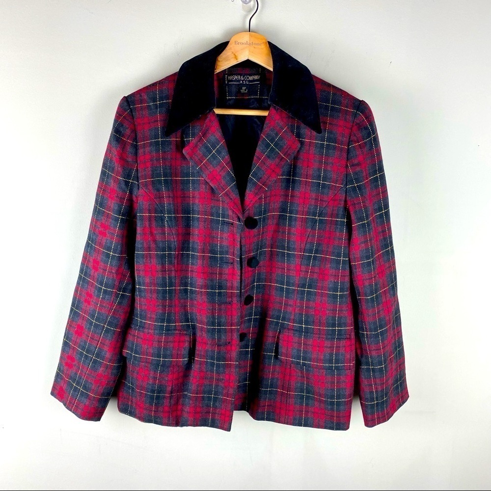 Kasper & Company ASL Vintage Wool Corduroy Plaid Button Up Blazer Suit Jacket 8P
